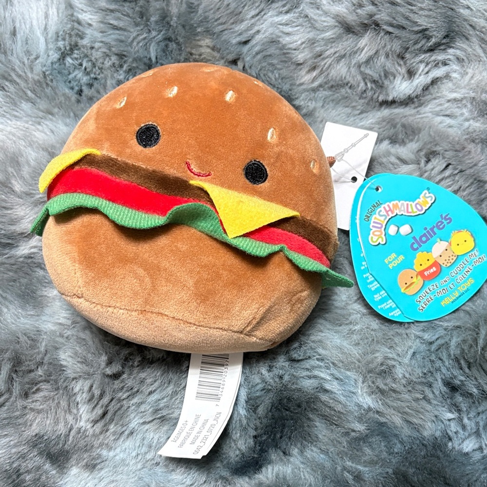 Carl the Squishmallow Burger Plush with Red and Green Accents